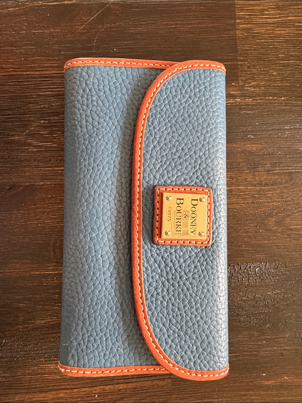 Dooney & Bourke Blue Leather Card Holder with Brown Trim